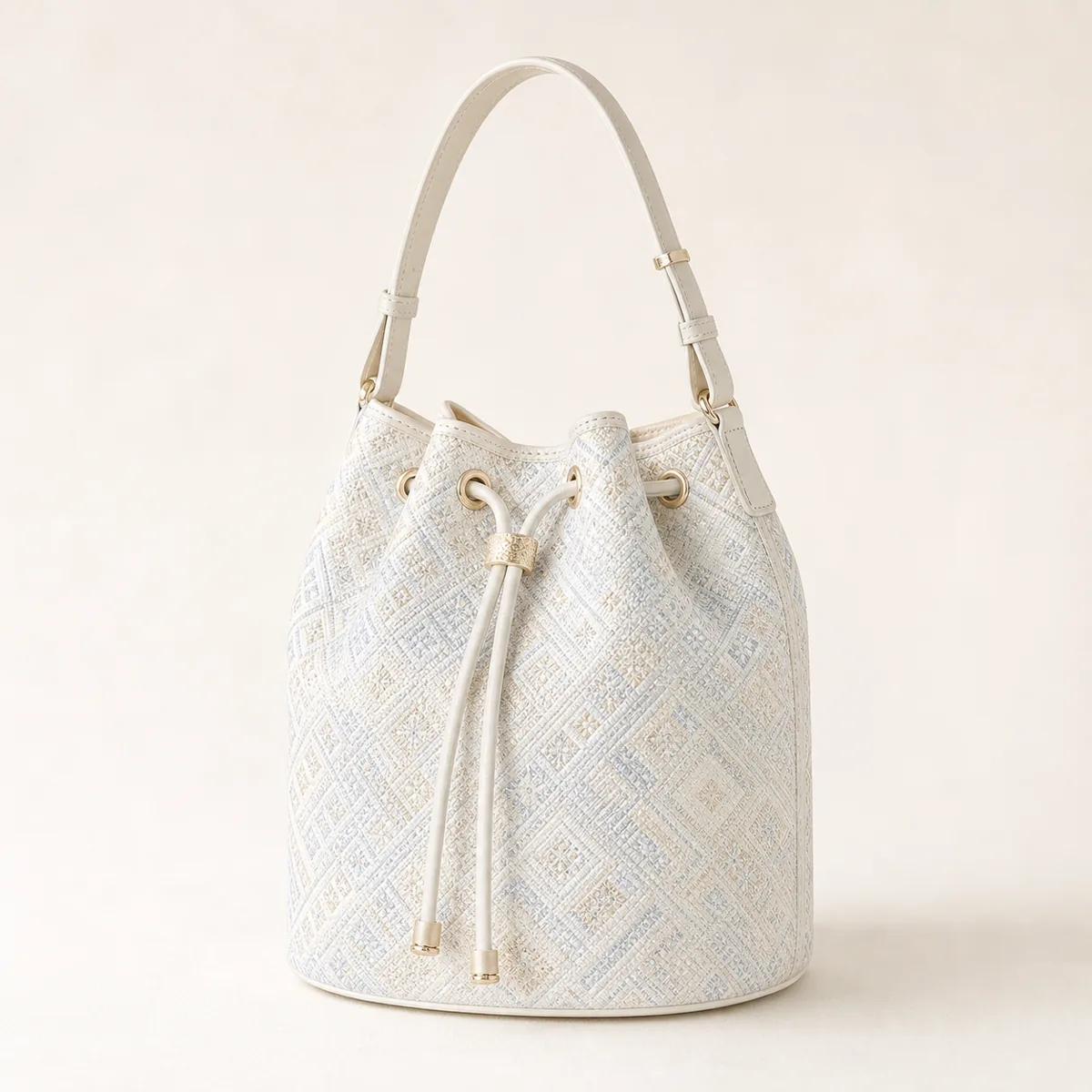 Mist blue Zhuang brocade bucket bag