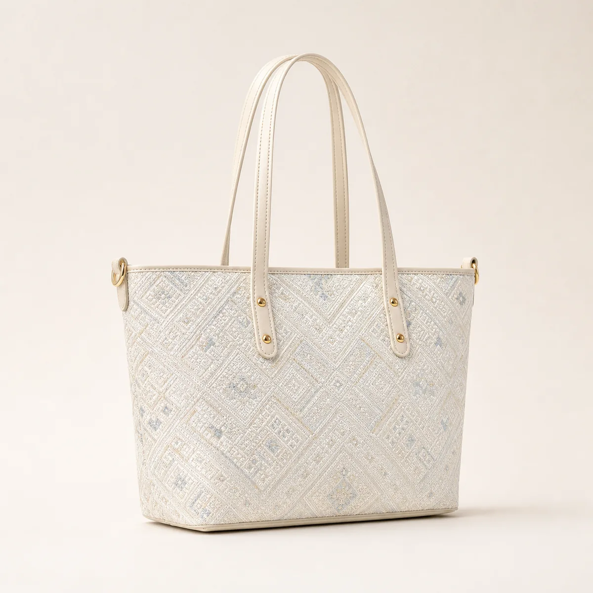 Pearl-white Zhuang brocade textile detail